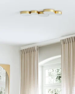 Candeeiro De Teto Com 5 Focos Led Em Metal Dourado Luga