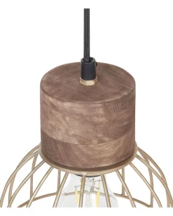 Candeeiro De Teto Cor De Madeira Clara E Bronze Para 5 Lampadas Varada