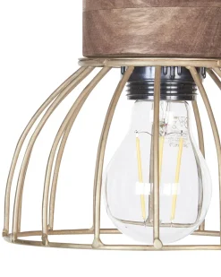 Candeeiro De Teto Cor De Madeira Clara E Bronze Para 5 Lampadas Varada