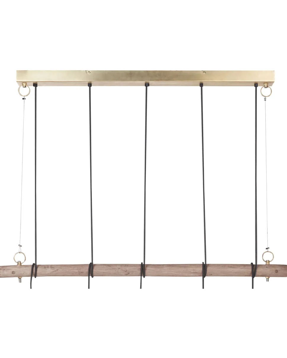 Candeeiro De Teto Cor De Madeira Clara E Bronze Para 5 Lampadas Varada