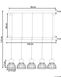 Candeeiro De Teto Cor De Madeira Clara E Bronze Para 5 Lampadas Varada