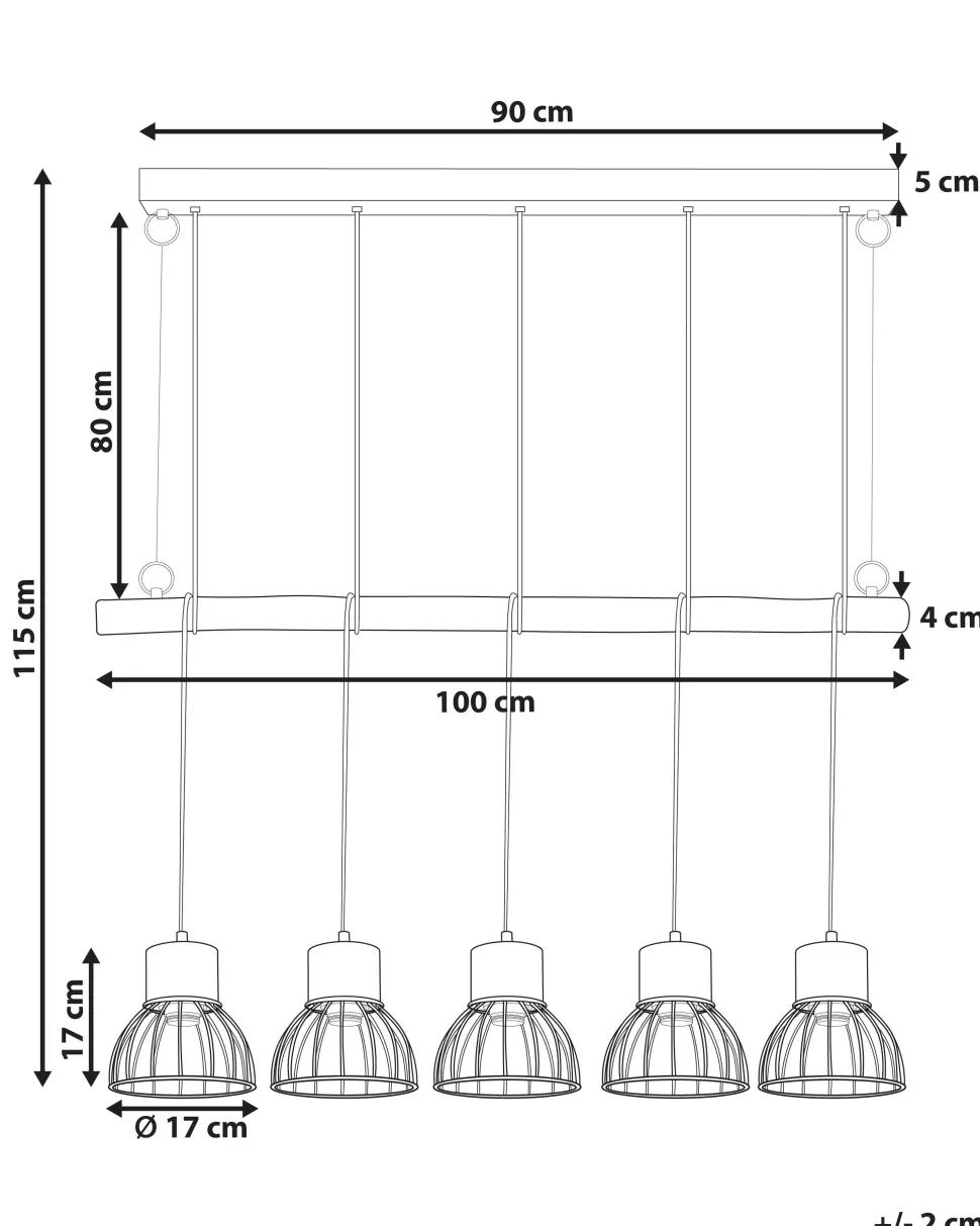 Candeeiro De Teto Cor De Madeira Clara E Bronze Para 5 Lampadas Varada