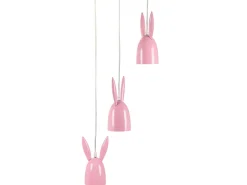 Candeeiro De Teto Em Metal Rosa Com 3 Abajures Rabbit