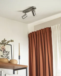 Candeeiro De Teto Em Metal Prateado Para 2 Lampadas Klip