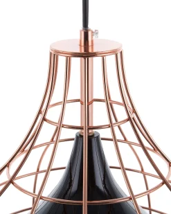 Candeeiro De Teto Em Metal Preto Em Gaiola Cor De Cobre Tresa
