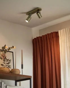 Candeeiro De Teto Em Metal Cor De Bronze Para 2 Lampadas Klip