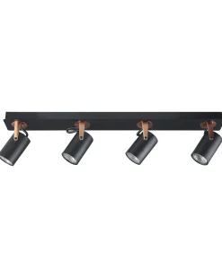 Candeeiro De Teto Em Metal Preto E Cor De Cobre Para 4 Lampadas Klip