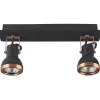 Candeeiro De Teto Metal Preto E Cor De Cobre 2 Luzes Baro
