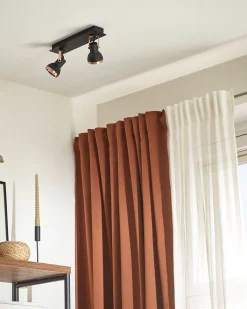 Candeeiro De Teto Metal Preto E Cor De Cobre 2 Luzes Baro