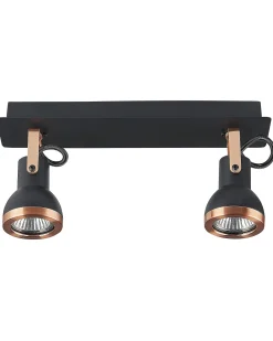 Candeeiro De Teto Metal Preto E Cor De Cobre 2 Luzes Baro