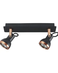 Candeeiro De Teto Metal Preto E Cor De Cobre 2 Luzes Baro