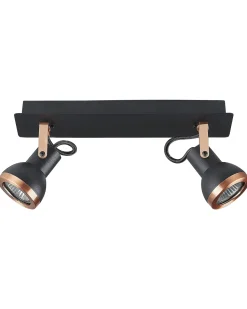 Candeeiro De Teto Metal Preto E Cor De Cobre 2 Luzes Baro