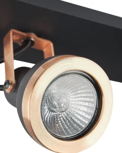 Candeeiro De Teto Metal Preto E Cor De Cobre 2 Luzes Baro