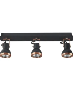 Candeeiro De Teto Metal Preto E Cor De Cobre 3 Luzes Baro