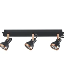 Candeeiro De Teto Metal Preto E Cor De Cobre 3 Luzes Baro
