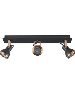Candeeiro De Teto Metal Preto E Cor De Cobre 3 Luzes Baro