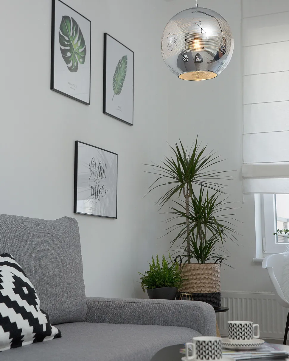 Candeeiro De Teto Prateado Abajur De Vidro Asaro