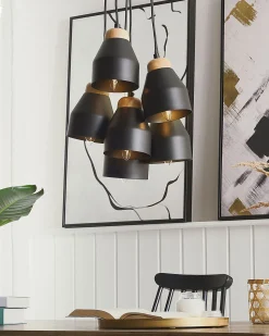 Candeeiro De Teto Preto Com 6 Unidades Cestos