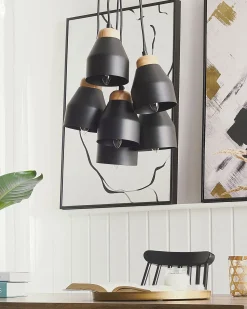 Candeeiro De Teto Preto Com 6 Unidades Cestos