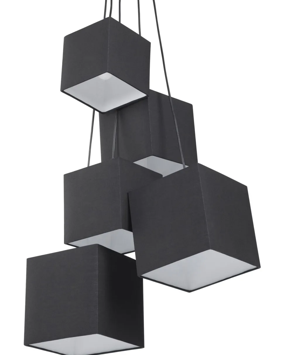 Candeeiro De Teto Preto Com 5 Abajures Em Forma De Cubo Mesta