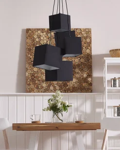 Candeeiro De Teto Preto Com 5 Abajures Em Forma De Cubo Mesta