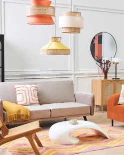 Candeeiro De Teto Suspenso Em Rattan Vermelho E Natural 167 Cm Luyano