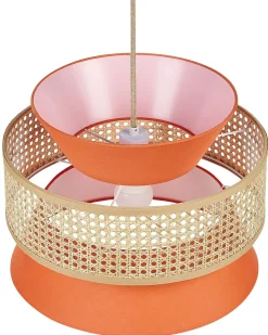 Candeeiro De Teto Suspenso Em Rattan Vermelho E Natural 167 Cm Luyano