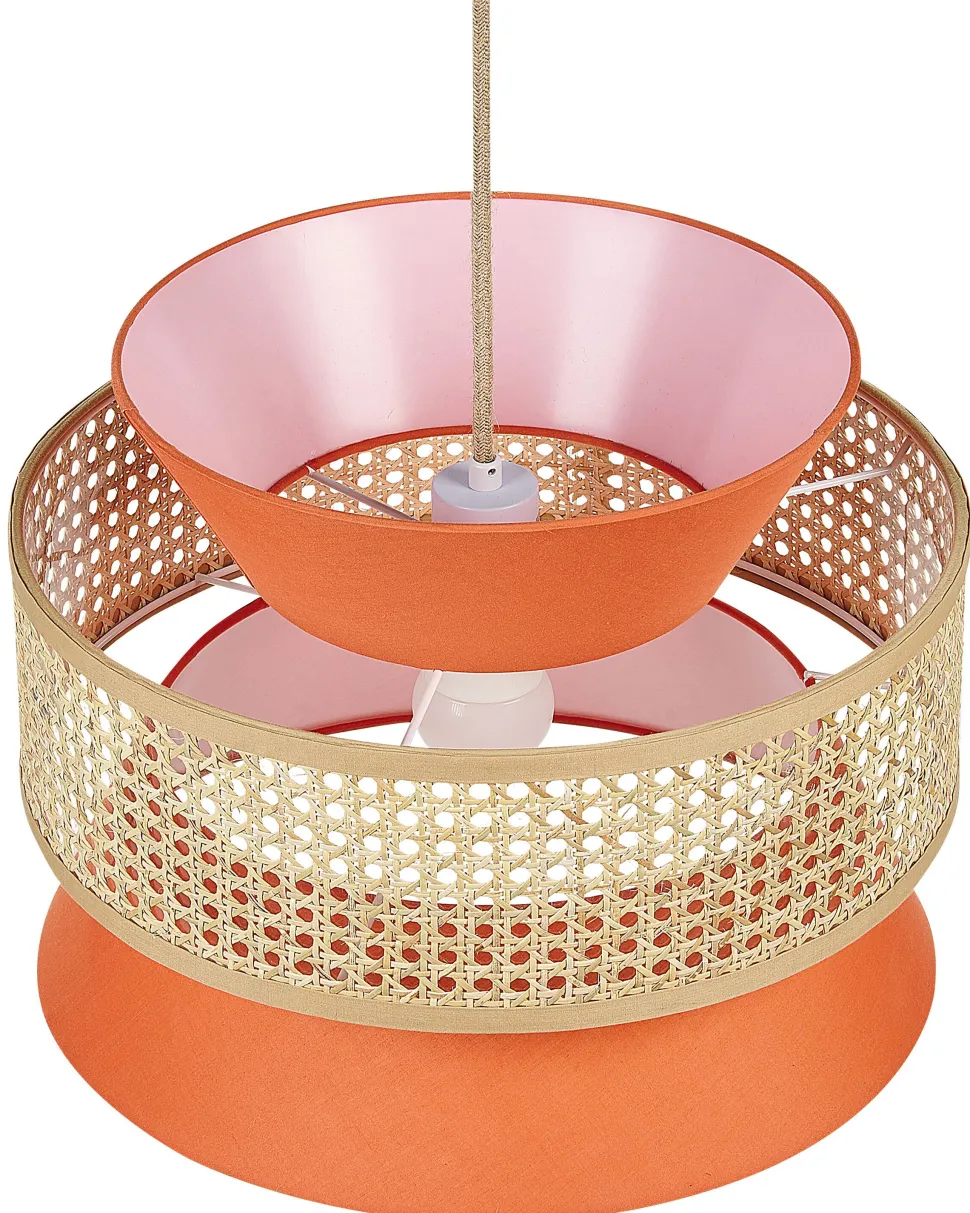 Candeeiro De Teto Suspenso Em Rattan Vermelho E Natural 167 Cm Luyano