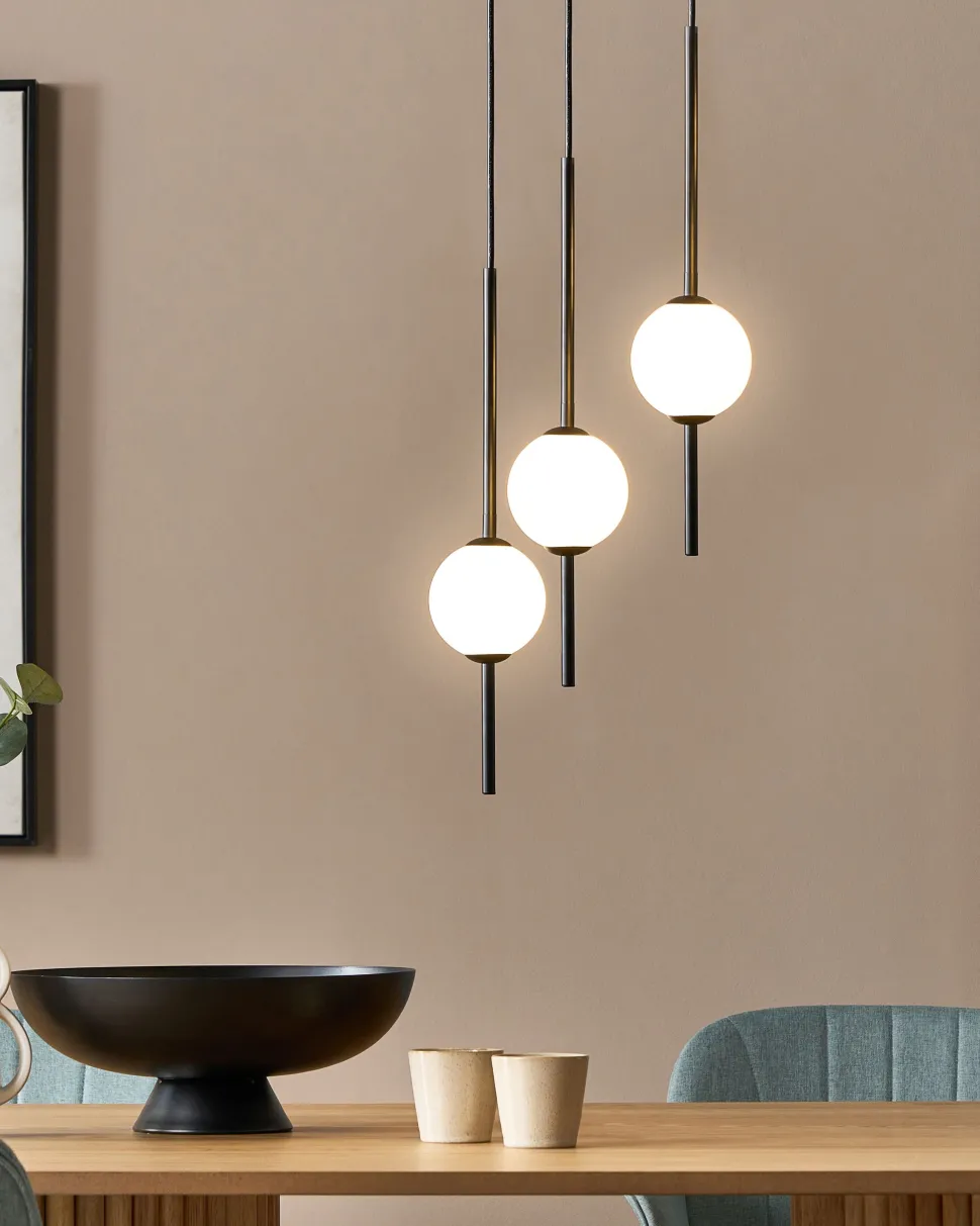 Candeeiro Suspenso Para 3 Lampadas Led Em Metal Preto Shannon