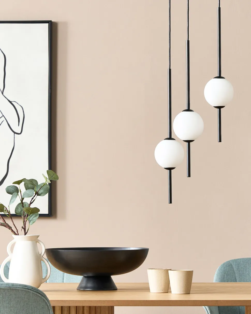 Candeeiro Suspenso Para 3 Lampadas Led Em Metal Preto Shannon