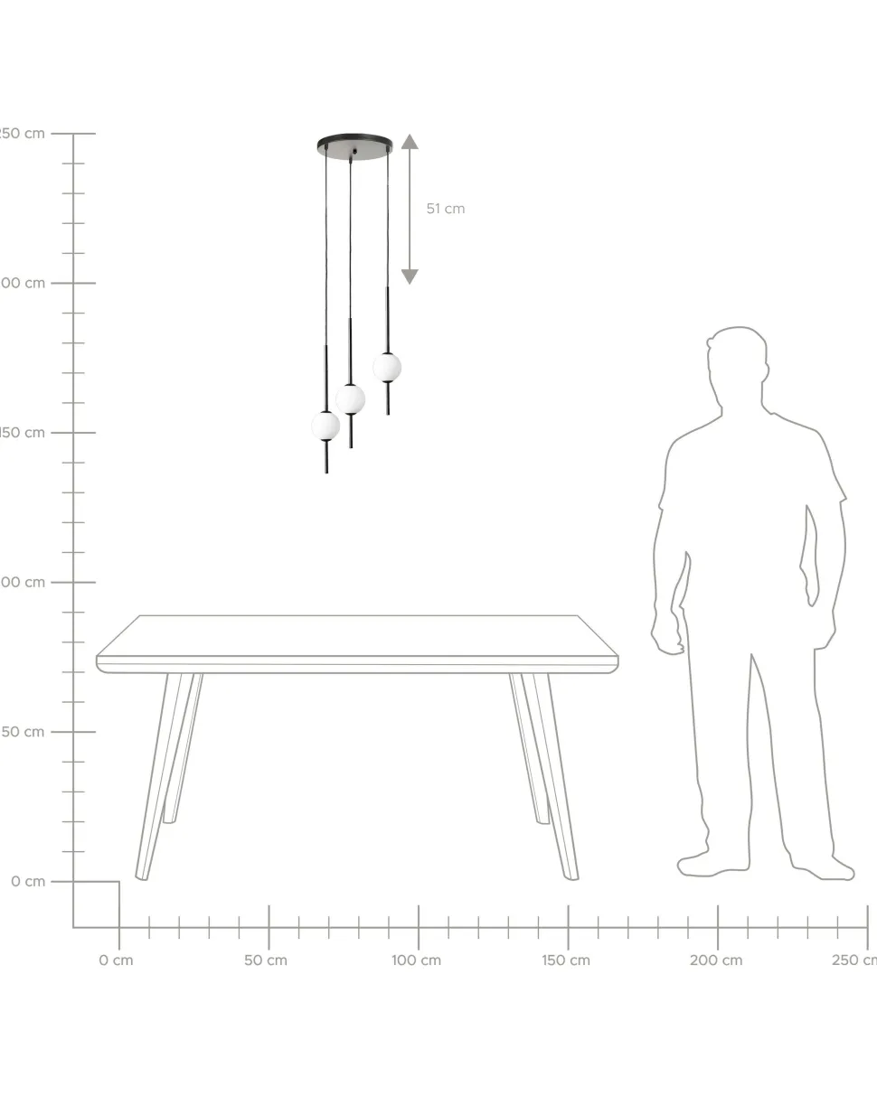 Candeeiro Suspenso Para 3 Lampadas Led Em Metal Preto Shannon