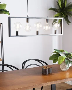 Candeeiro Suspenso Para 5 Lampadas Em Metal Preto Bayas