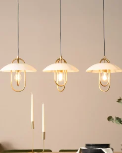 Candeeiro Suspenso Para 3 Lampadas Em Metal Dourado Nattai