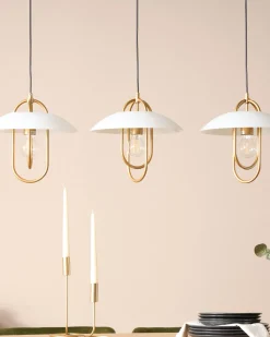Candeeiro Suspenso Para 3 Lampadas Em Metal Dourado Nattai