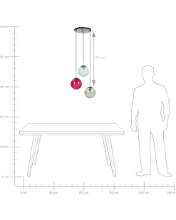 Candeeiro Suspenso Para 3 Lampadas Em Vidro Multicolor Kangaroo