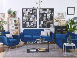 Capa Para Sofa De 2 Lugares De Veludo Azul Bernes