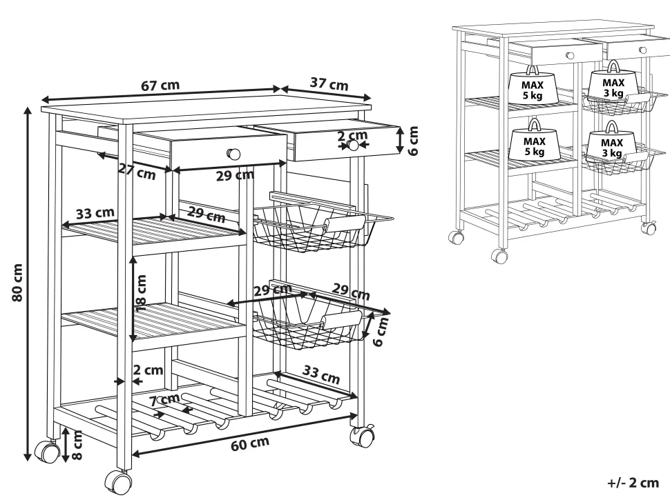 Carrinho De Cozinha Castanho Claro Morino