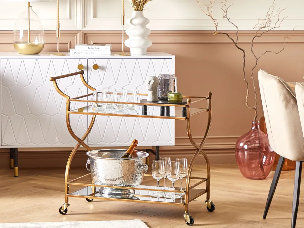 Carrinho De Cozinha Em Metal Dourado Larino