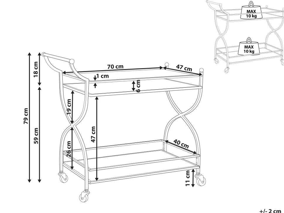 Carrinho De Cozinha Em Metal Dourado Larino