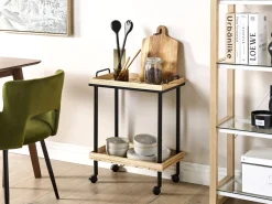 Carrinho De Cozinha Em Metal Preto E Madeira Clara Taggio