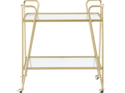 Carrinho De Cozinha Em Metal Dourado Com Tampo De Vidro Noti