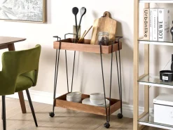 Carrinho De Cozinha Em Metal Preto E Madeira Escura Balme