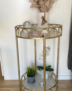 Carrinho De Cozinha Em Metal Dourado Com Efeito Marmore Shafter