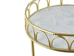 Carrinho De Cozinha Em Metal Dourado Com Efeito Marmore Shafter