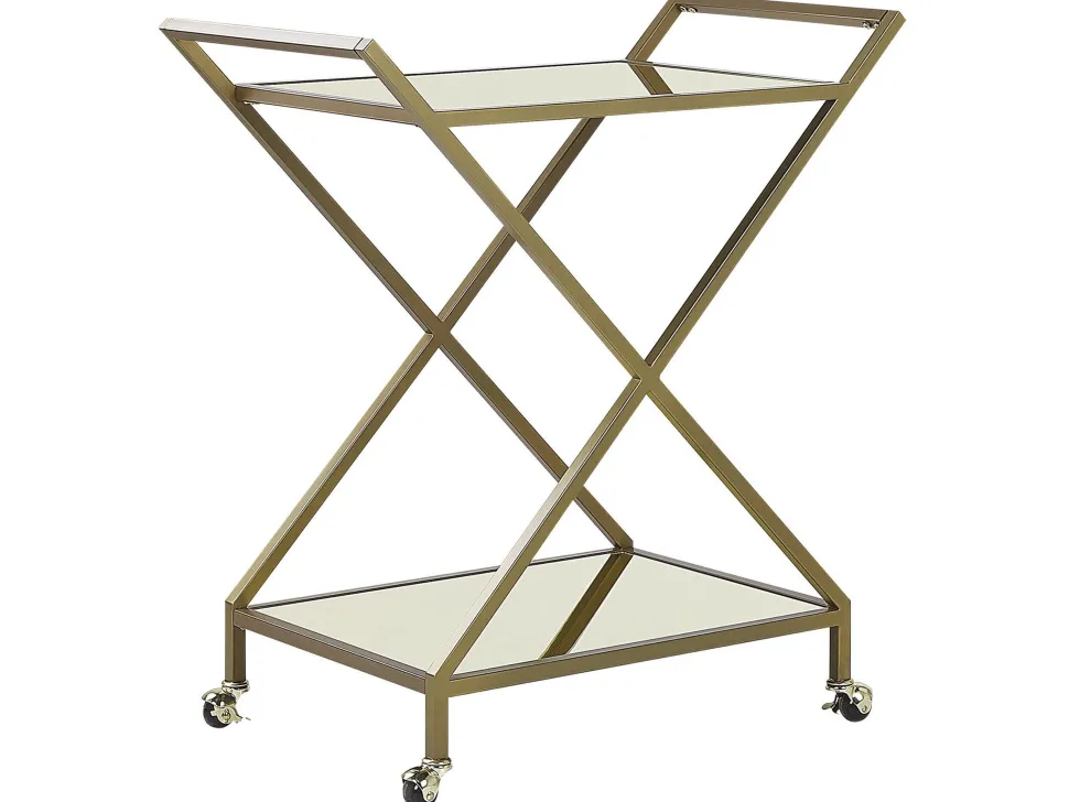 Carrinho De Cozinha Em Metal Dourado Com Tampo Espelhado Ivera