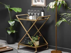 Carrinho De Cozinha Em Metal Dourado Com Tampo Espelhado Ivera