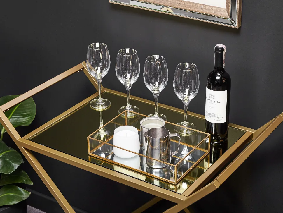 Carrinho De Cozinha Em Metal Dourado Com Tampo Espelhado Ivera