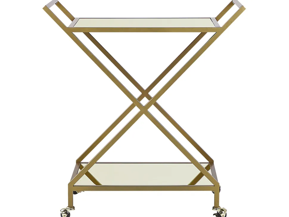 Carrinho De Cozinha Em Metal Dourado Com Tampo Espelhado Ivera