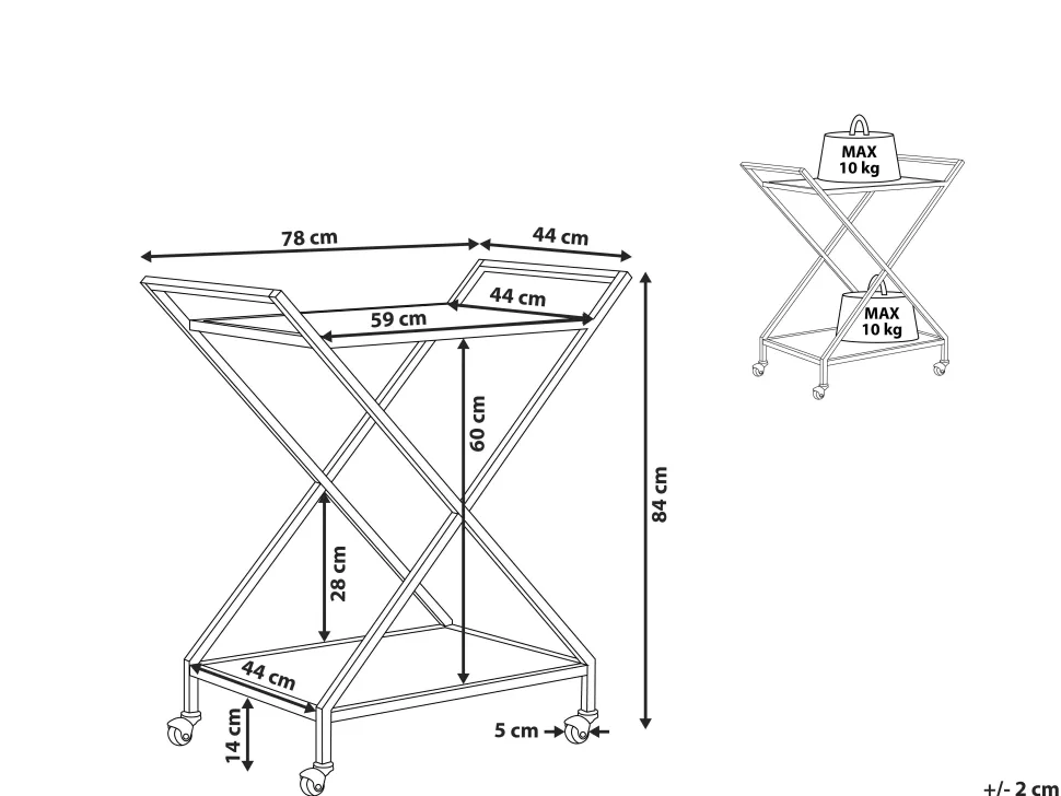 Carrinho De Cozinha Em Metal Dourado Com Tampo Espelhado Ivera