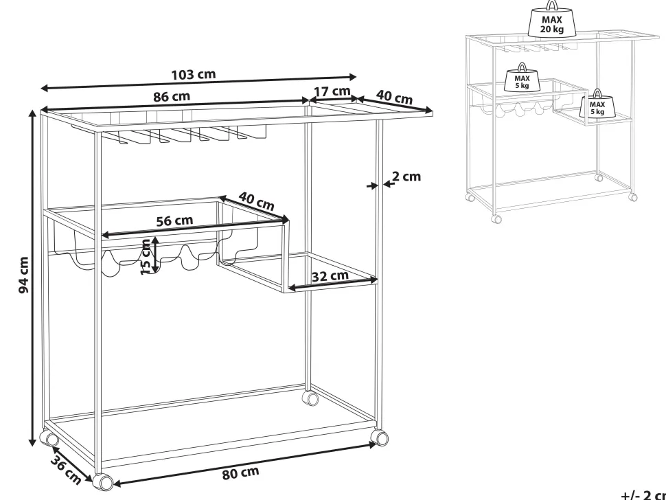 Carrinho De Cozinha Preto Marcola